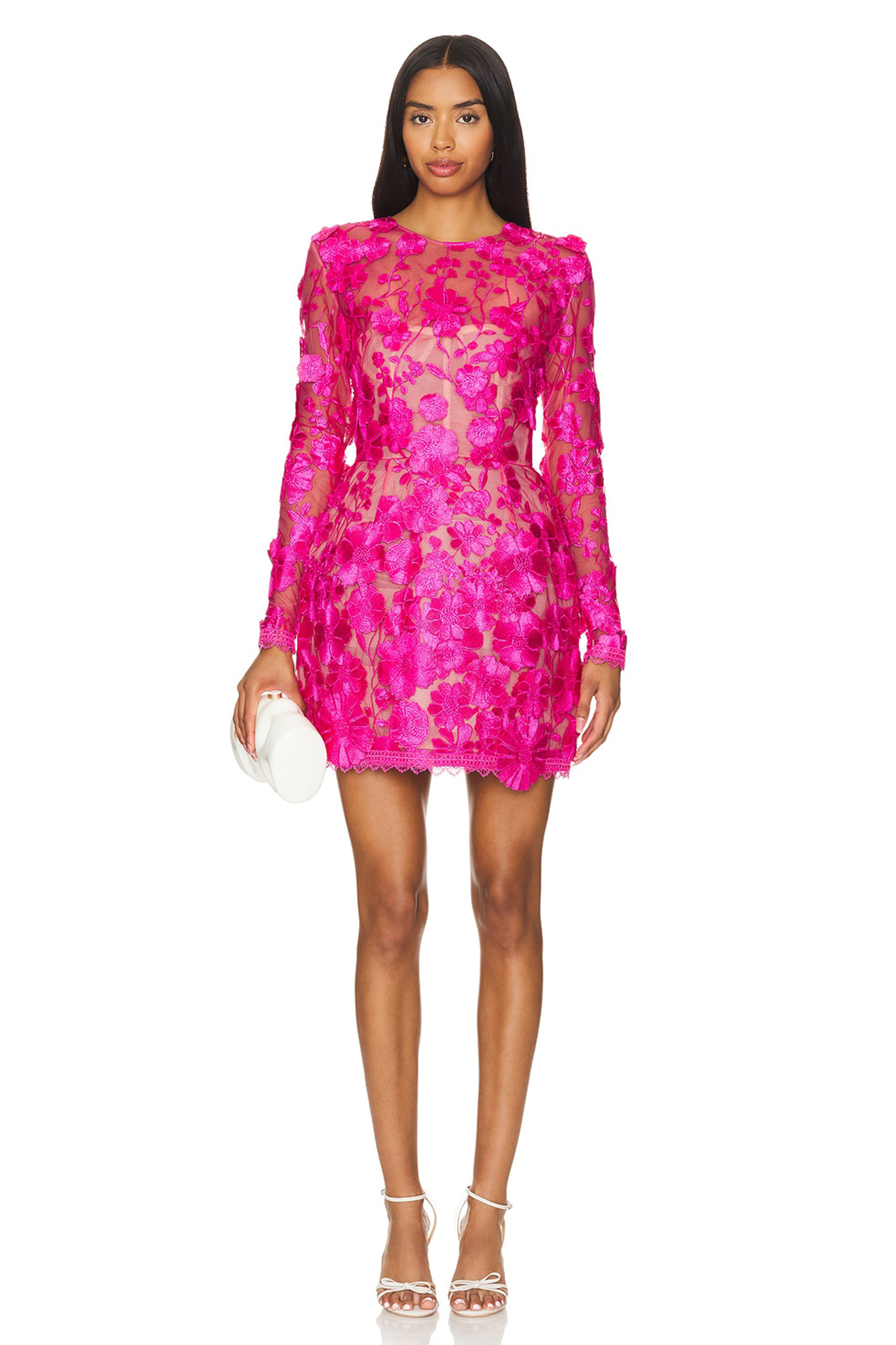 Embroidered Long Sleeve Round Neck Mini Dress