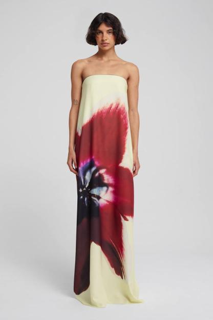 Floral Satin Off Shoulder Maxi Dress