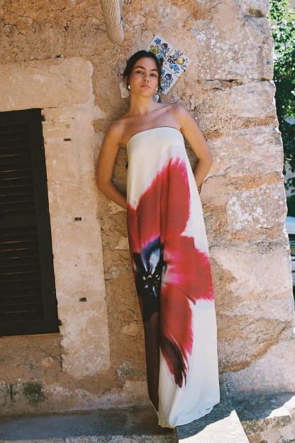 Floral Satin Off Shoulder Maxi Dress