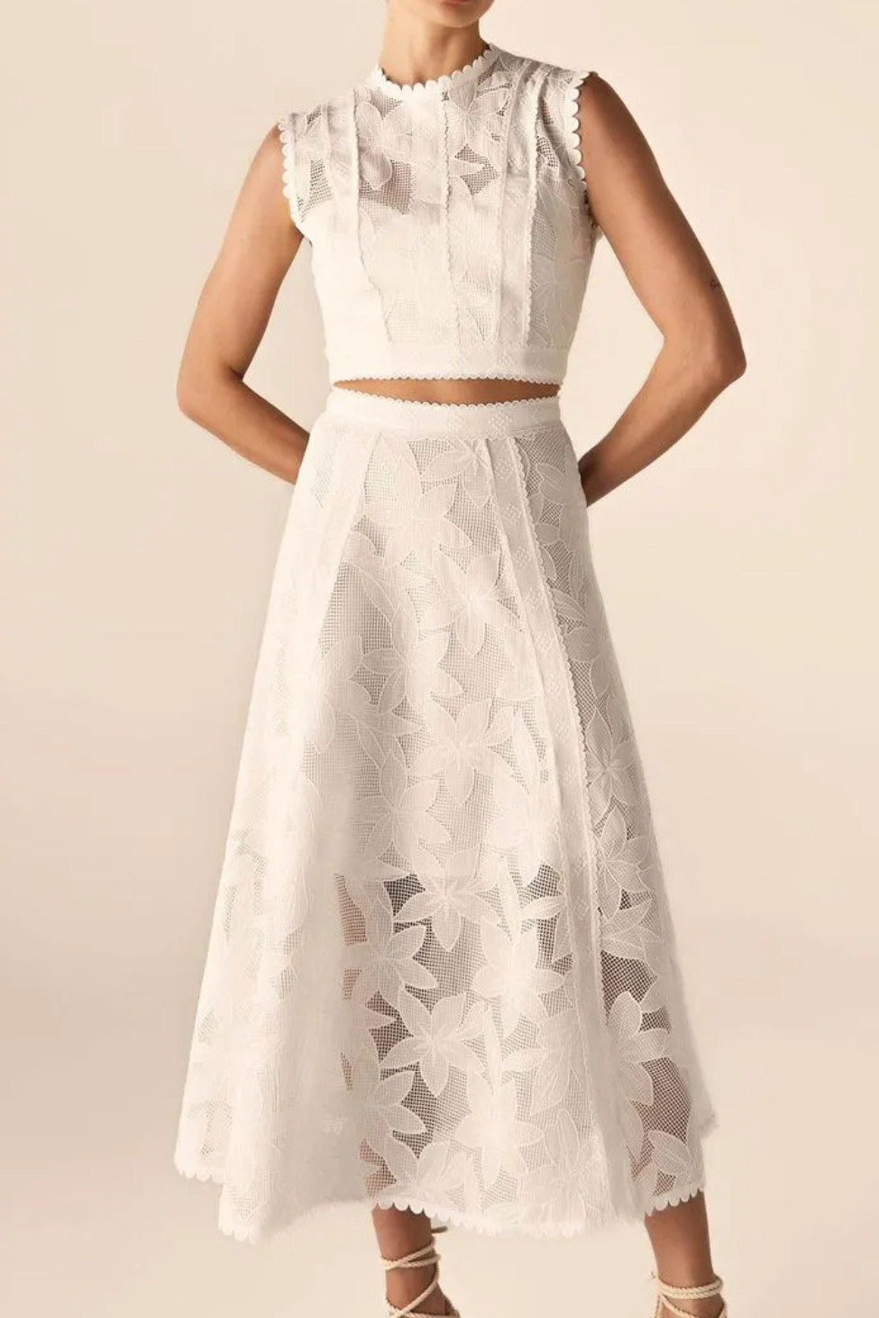Solid Round Neck Sleeveless Top & Hight Waist Skirt Set