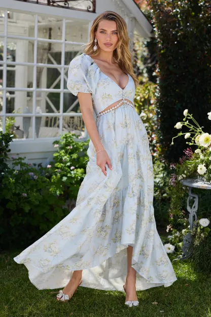 Floral Faux Pearl Cut-Out Maxi Dress