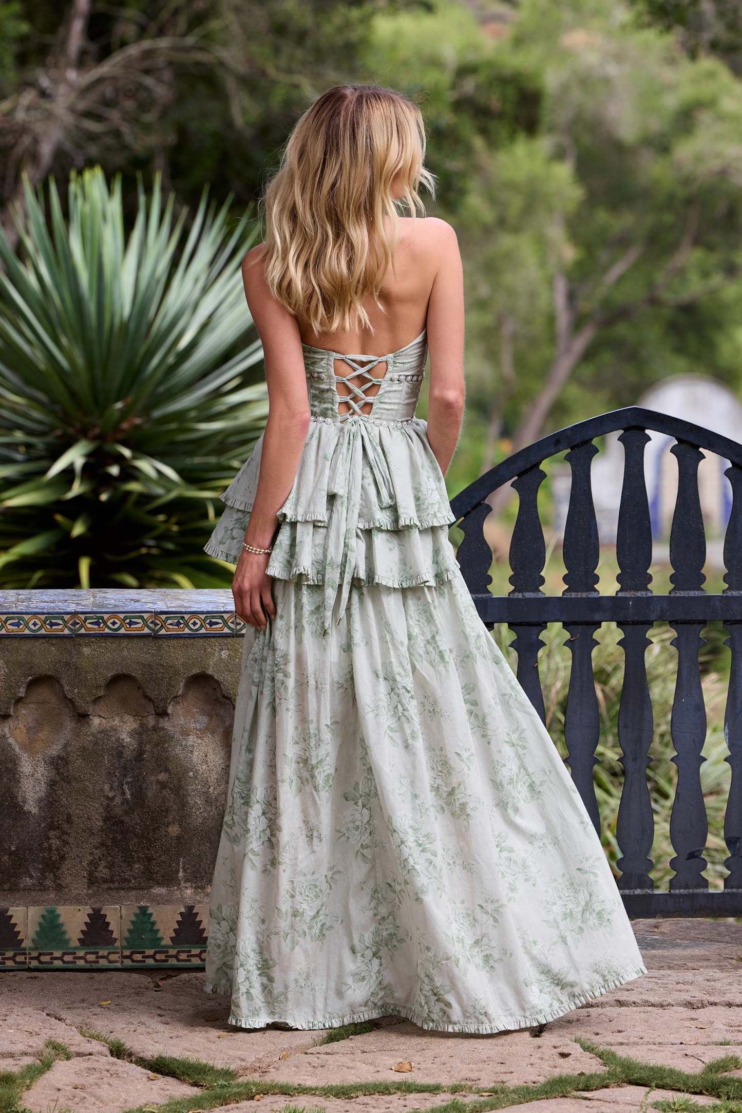 Floral Faux Pearl Halter Neck Split Maxi Dress