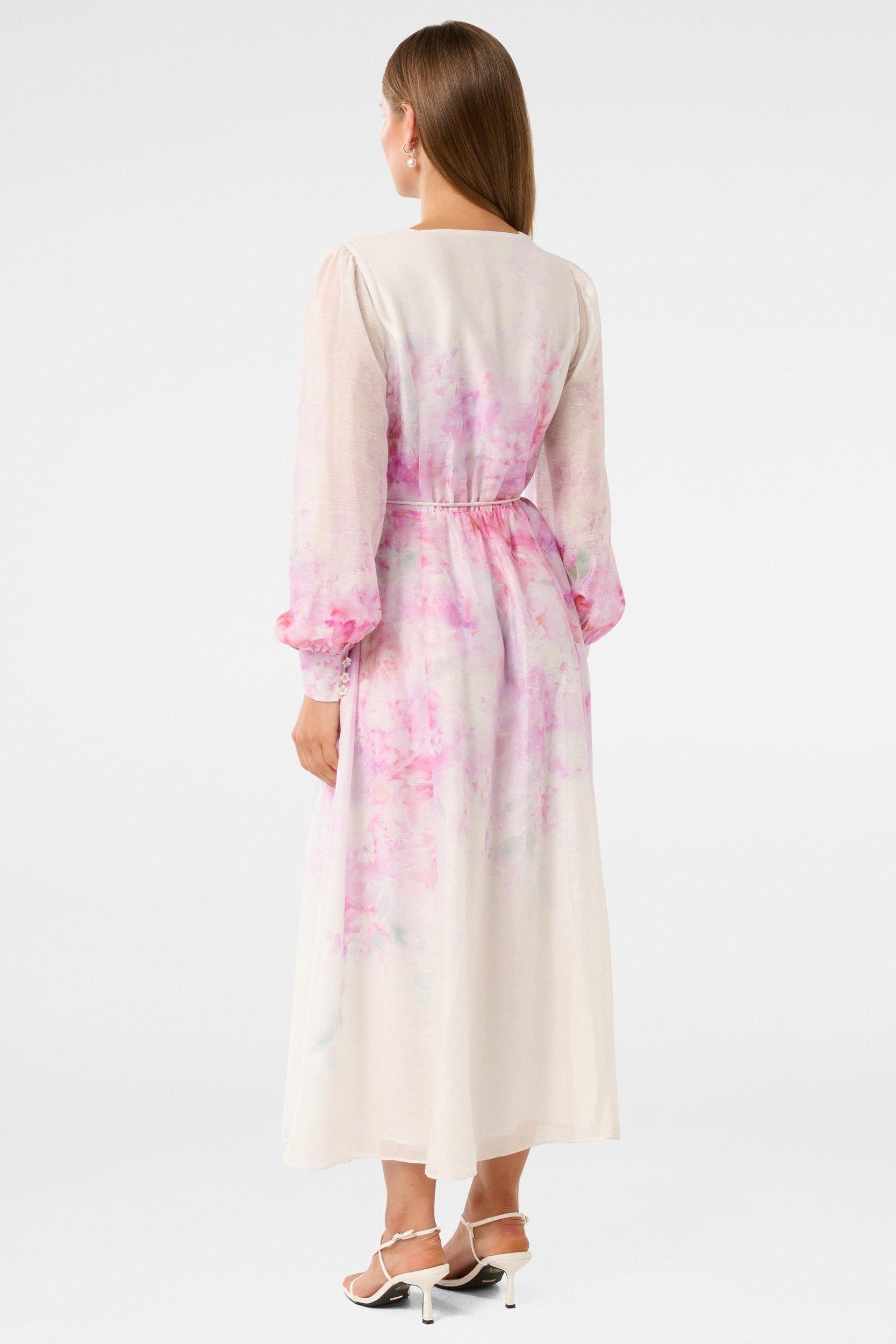 Floral Single Breasted Lantern Sleeve Midi Dress