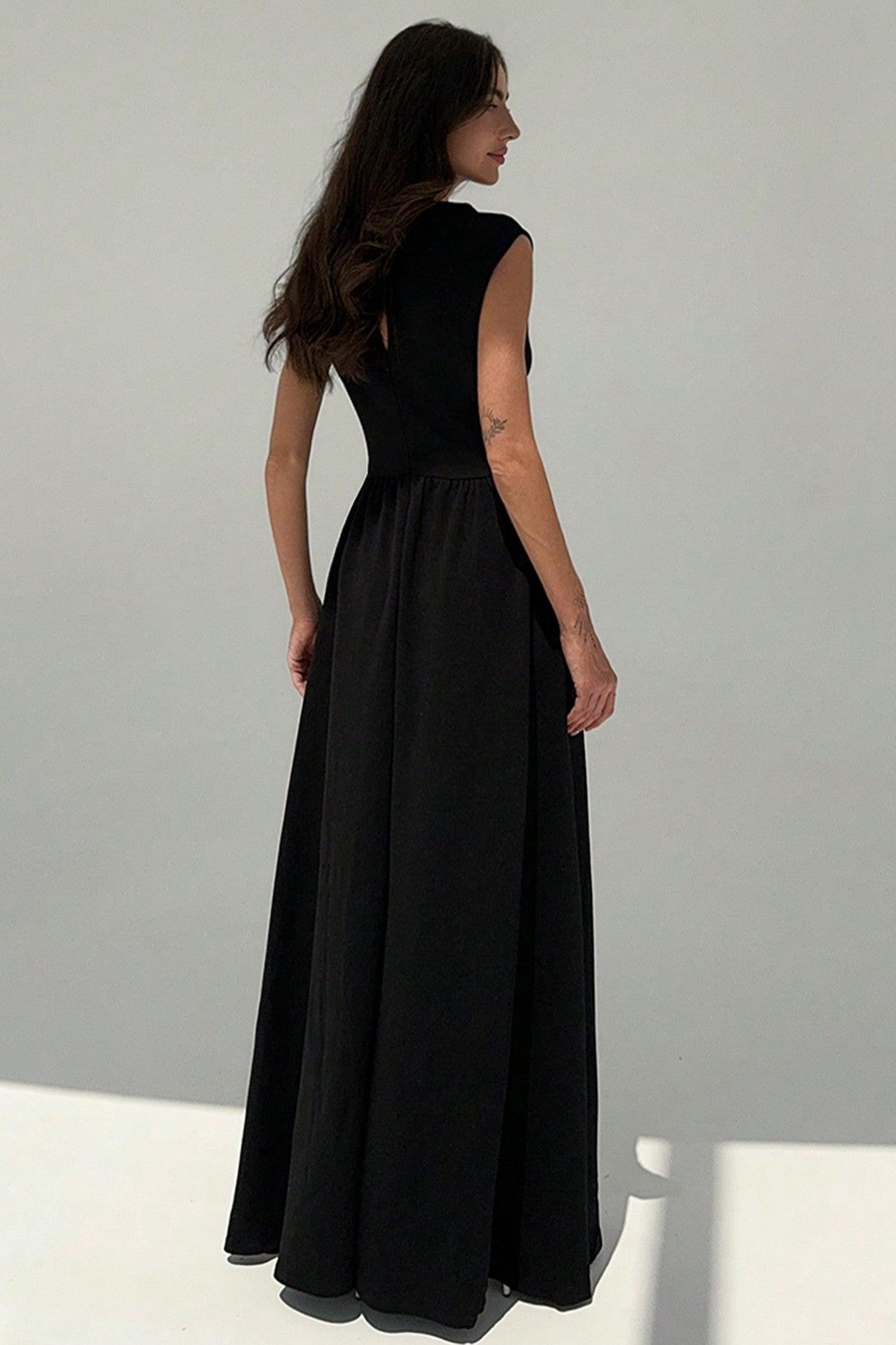 Contrast Color Round Neck Sleeveless Midi Dress