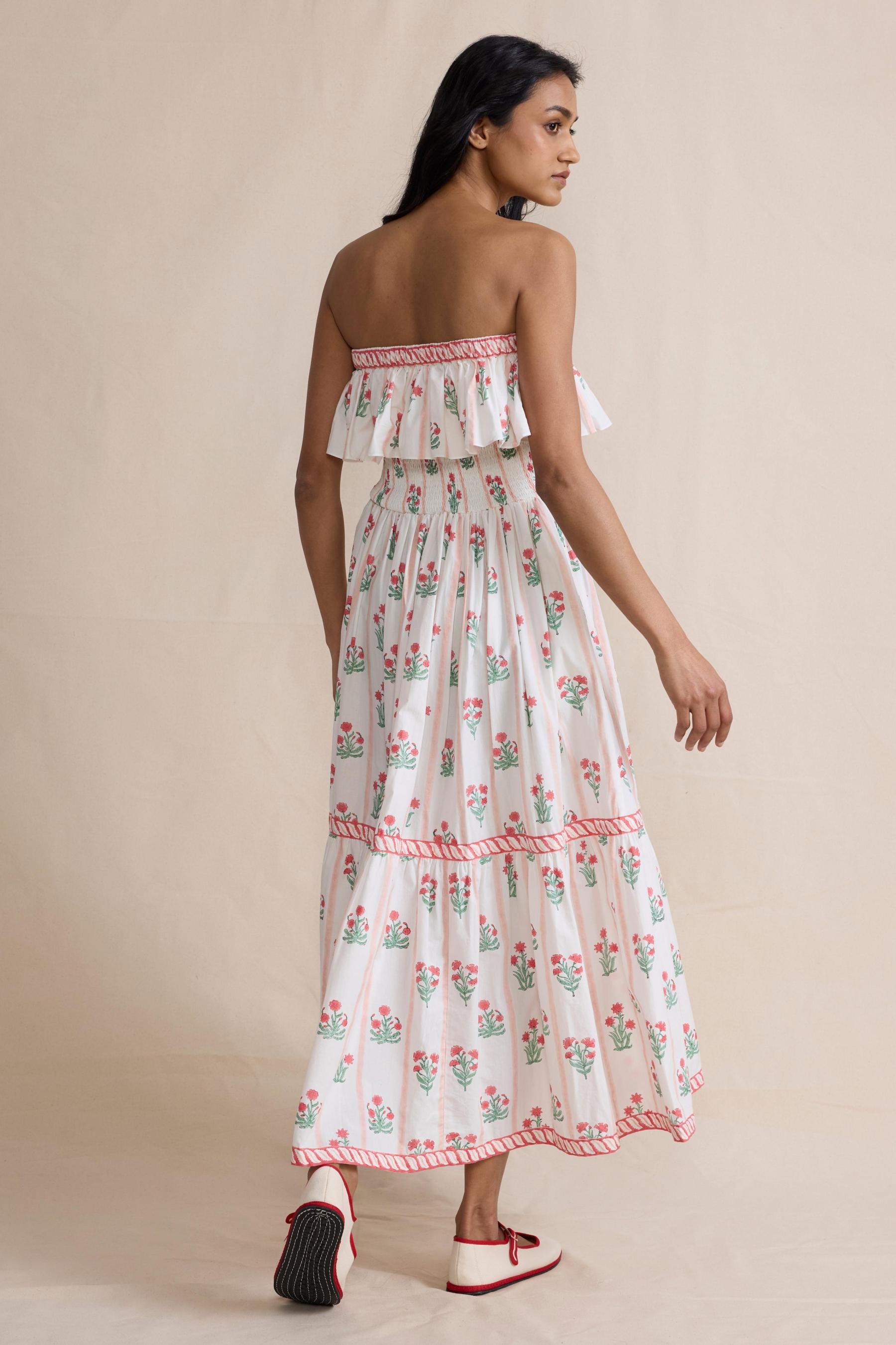 Floral Ruffle Off Shoulder Midi Dress