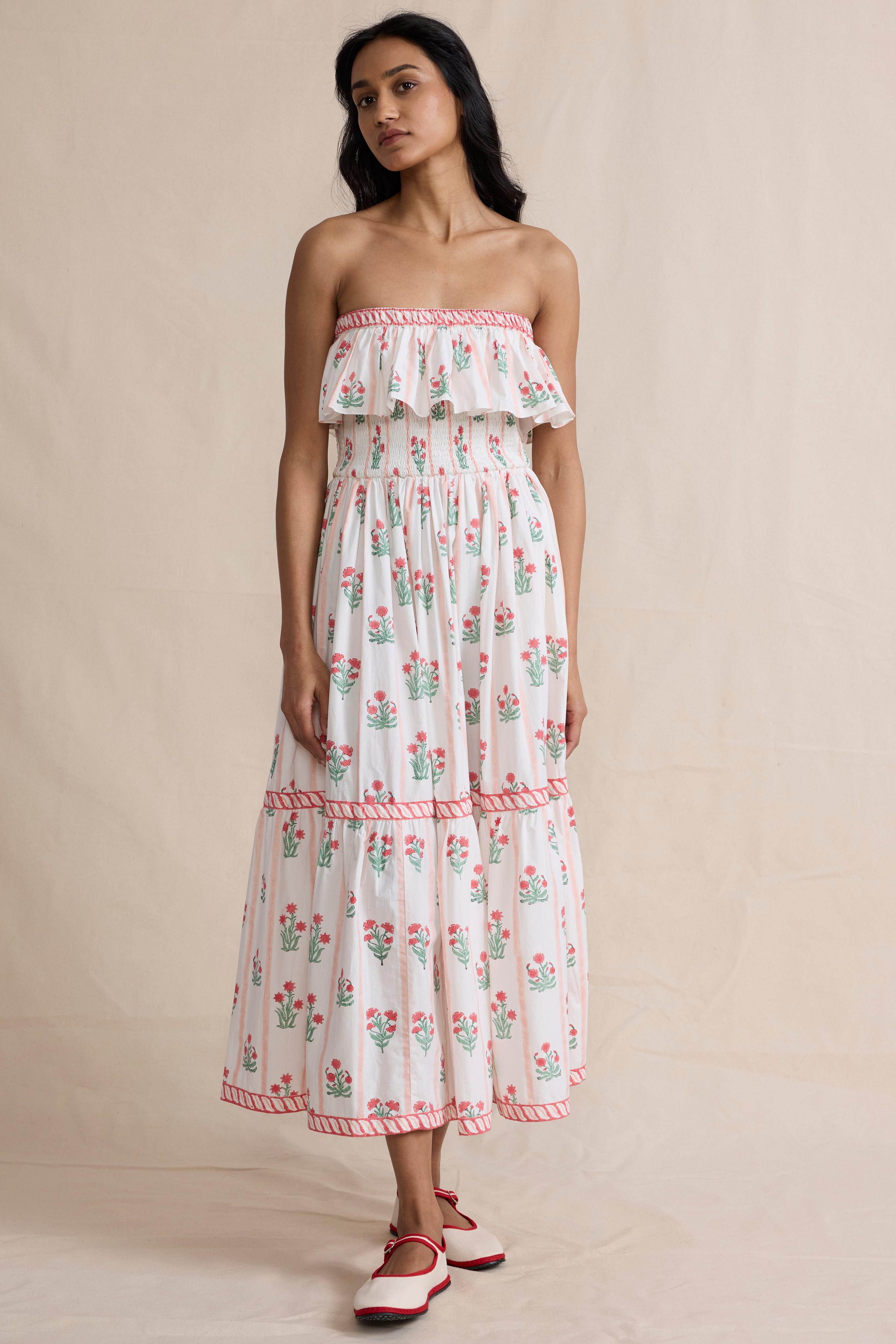Floral Ruffle Off Shoulder Midi Dress