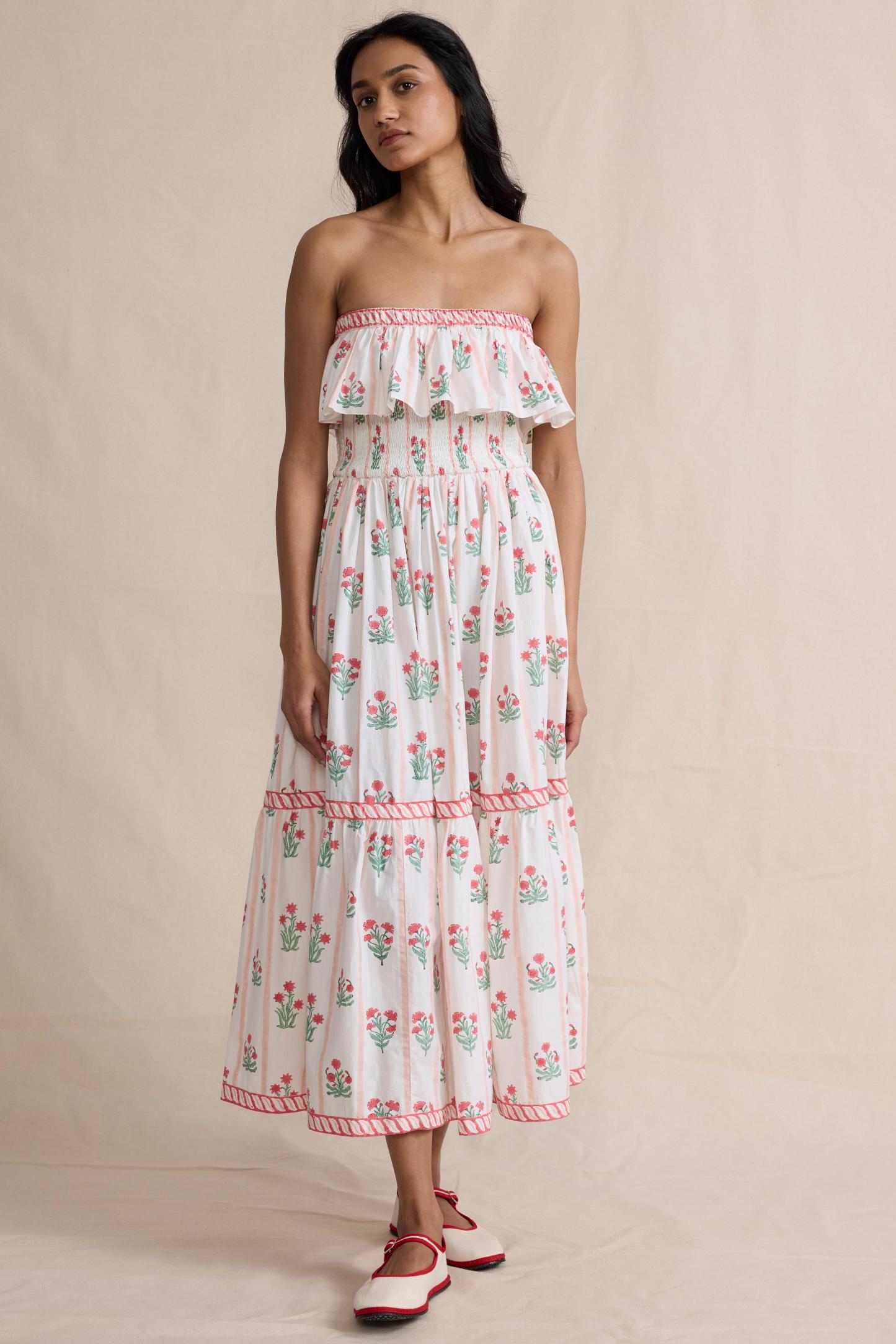 Floral Ruffle Off Shoulder Midi Dress