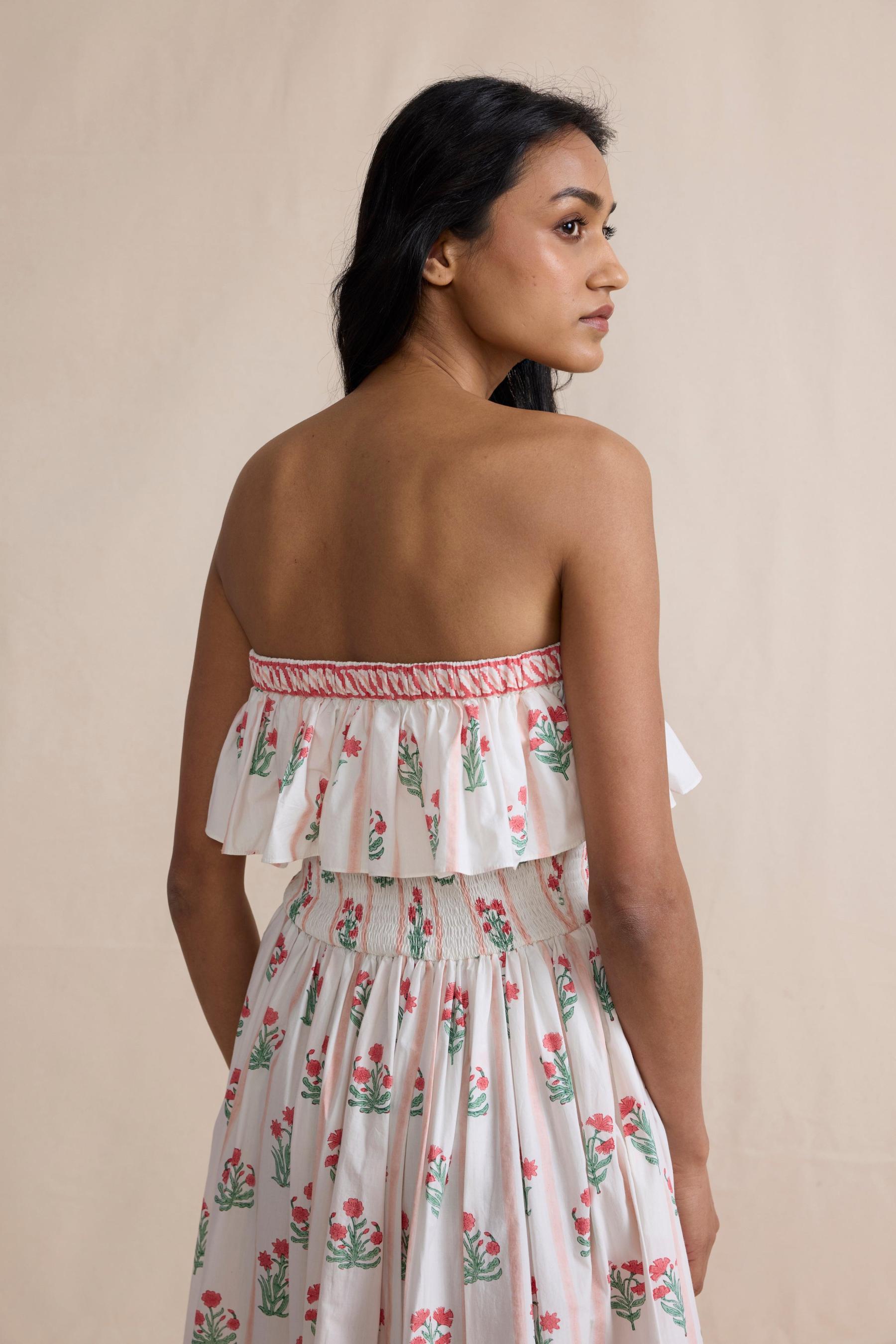 Floral Ruffle Off Shoulder Midi Dress