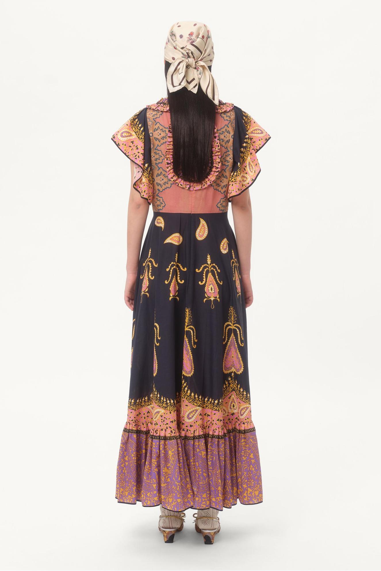 Paisley Print Frill Bell Sleeve Midi Dress