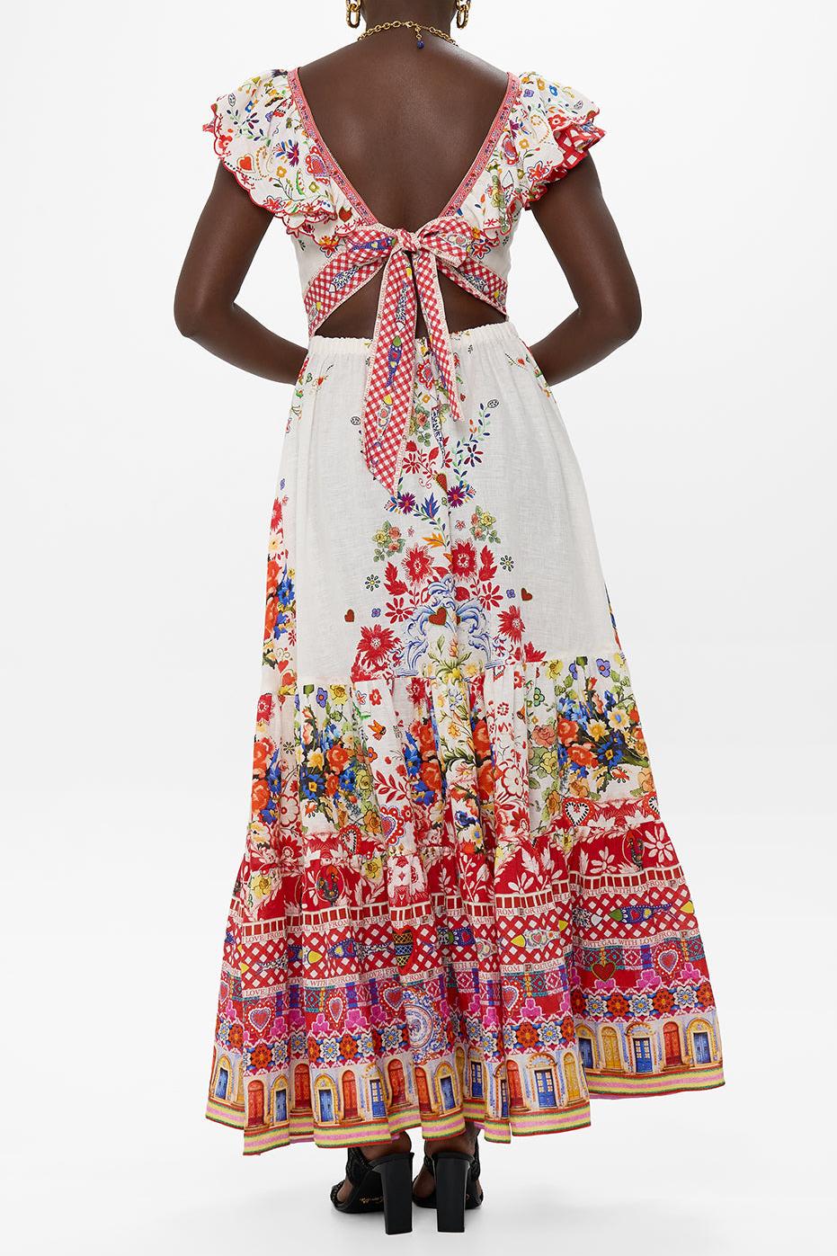 Floral Ruffle V-Neck Midi Dress