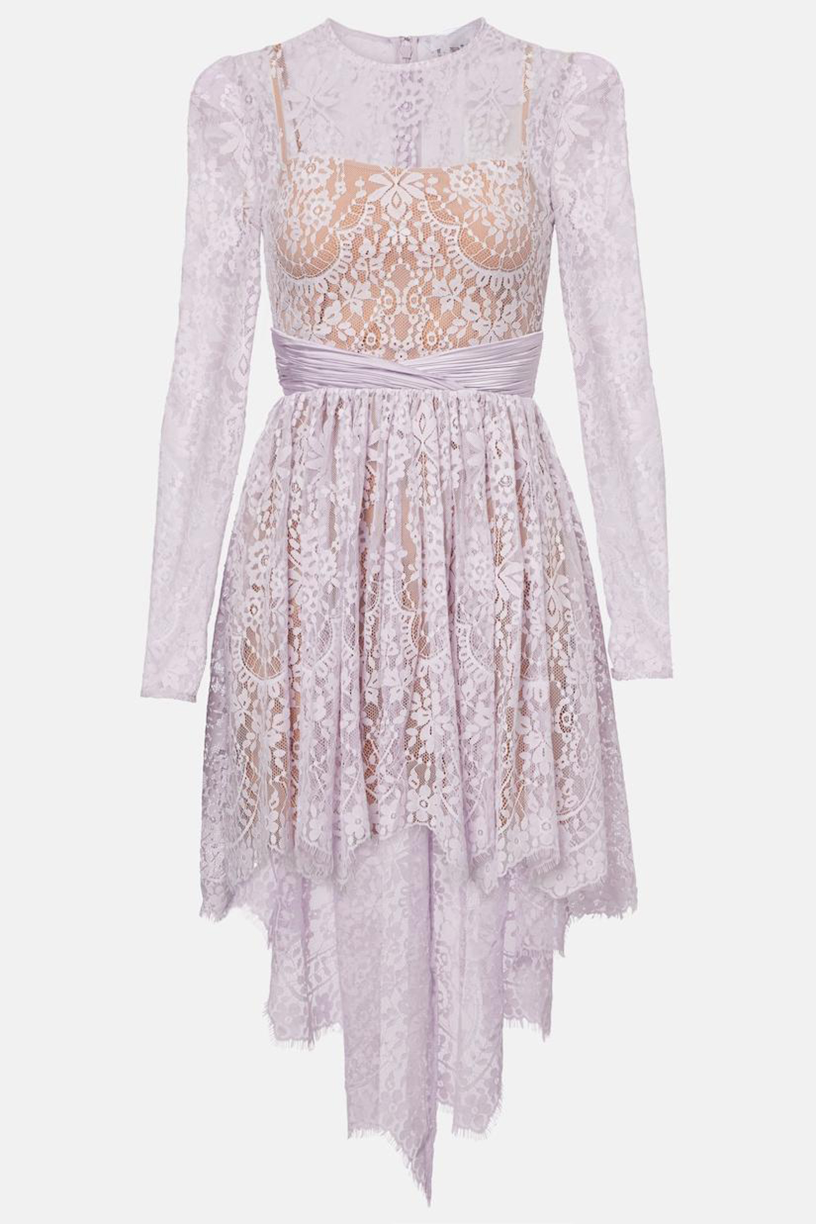 Lace Round Neck Asymmetrical Mini Dress