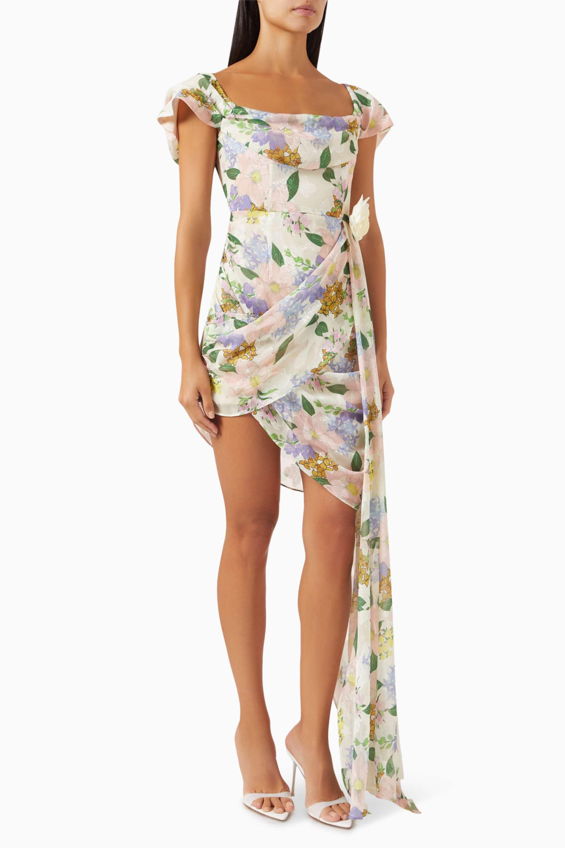 Floral Off Shoulder  Asymmetrical Mini Dress