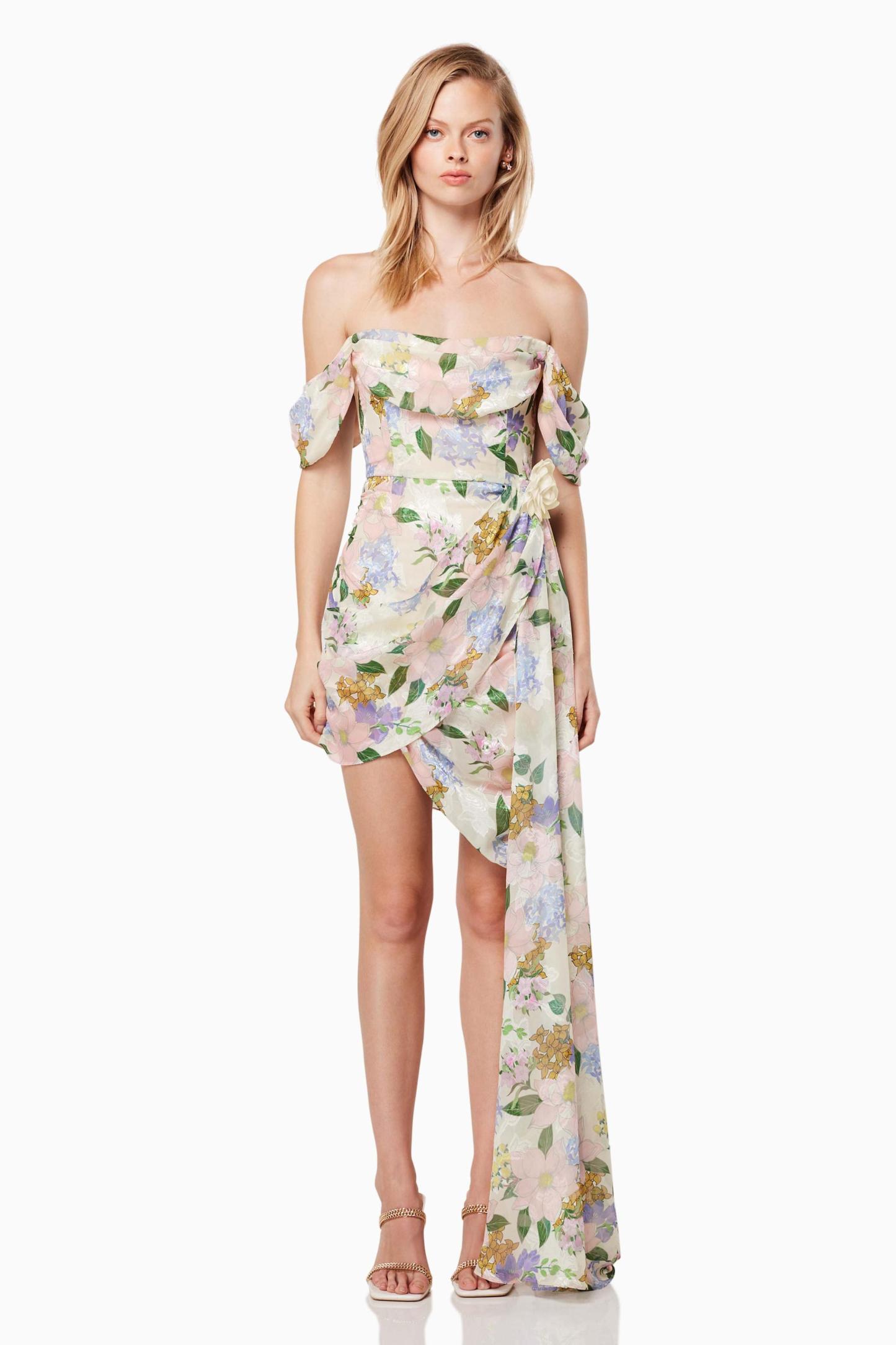 Floral Off-Shoulder Asymmetrical Mini Dress