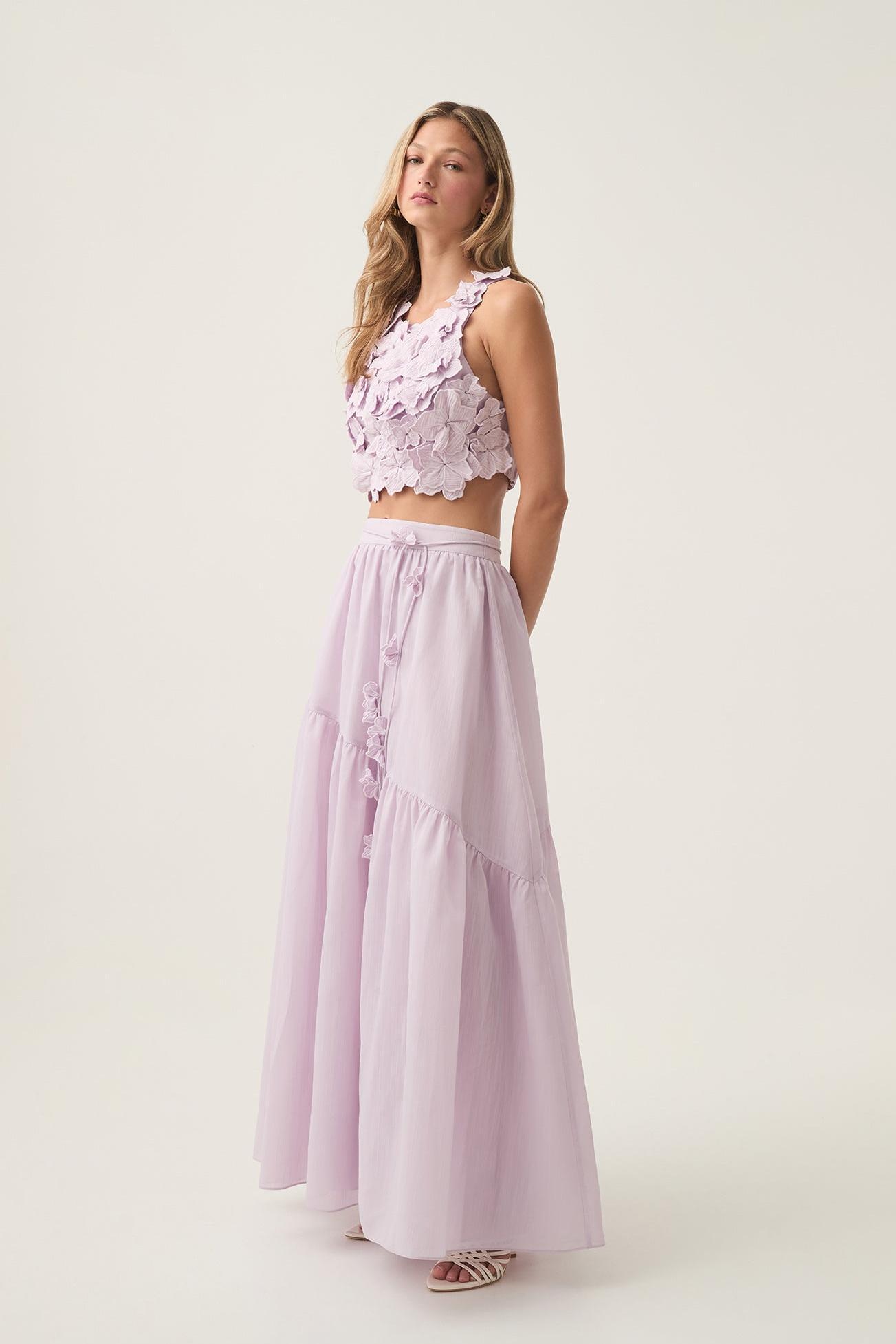 Embroidered Sleeveless Mini Top & Hight Waist  Maxi Skirt Set