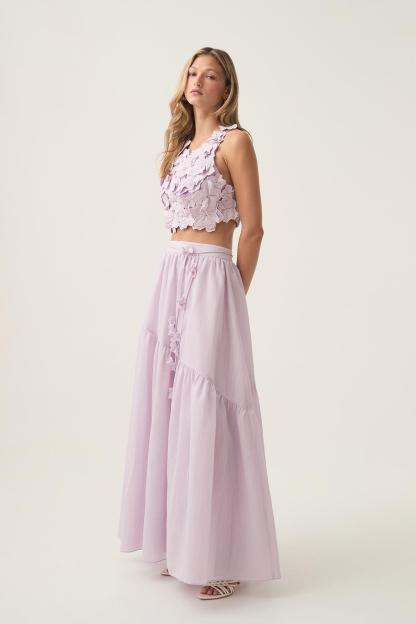 Embroidered Sleeveless Mini Top & Hight Waist  Maxi Skirt Set
