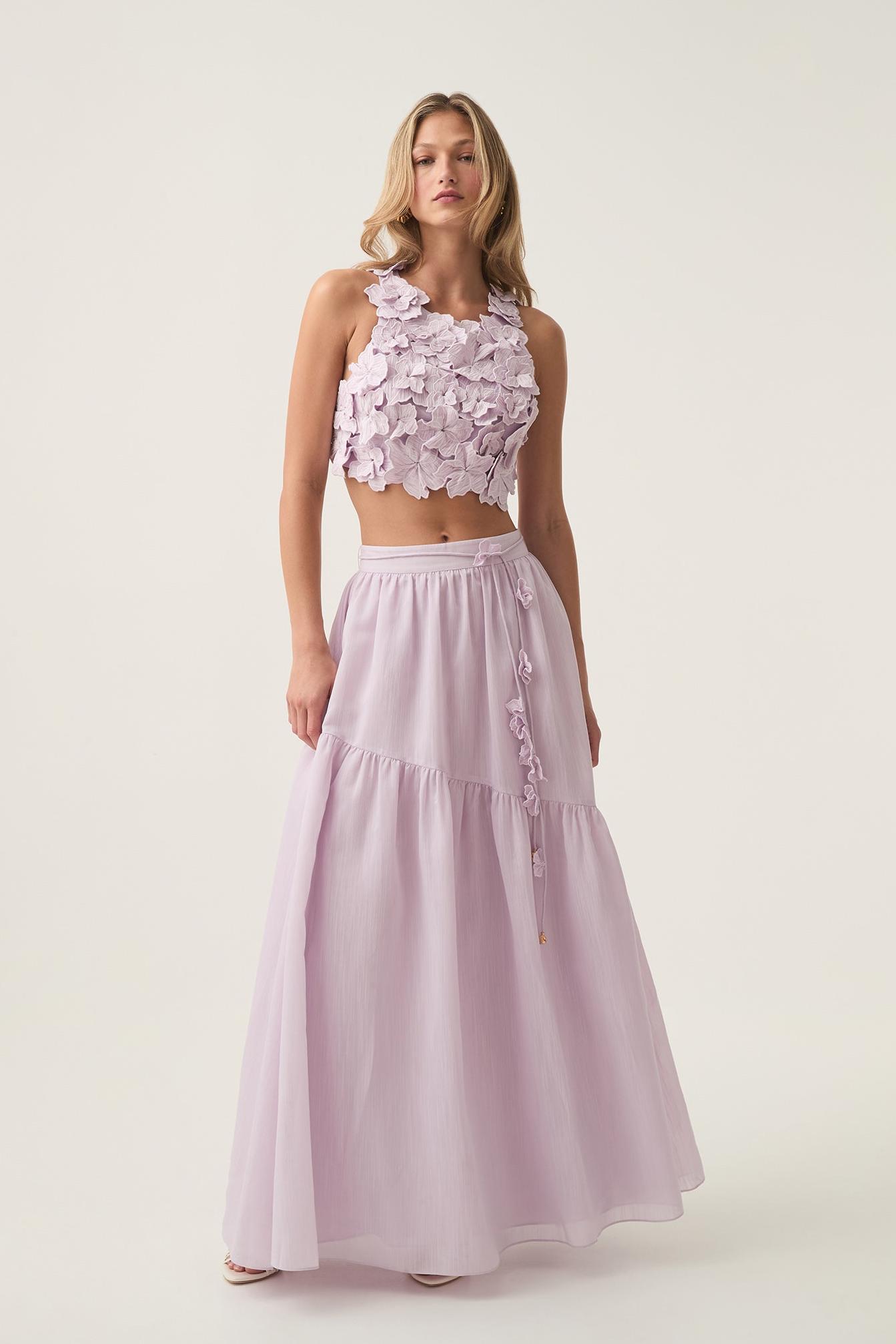 Embroidered Sleeveless Mini Top & Hight Waist  Maxi Skirt Set