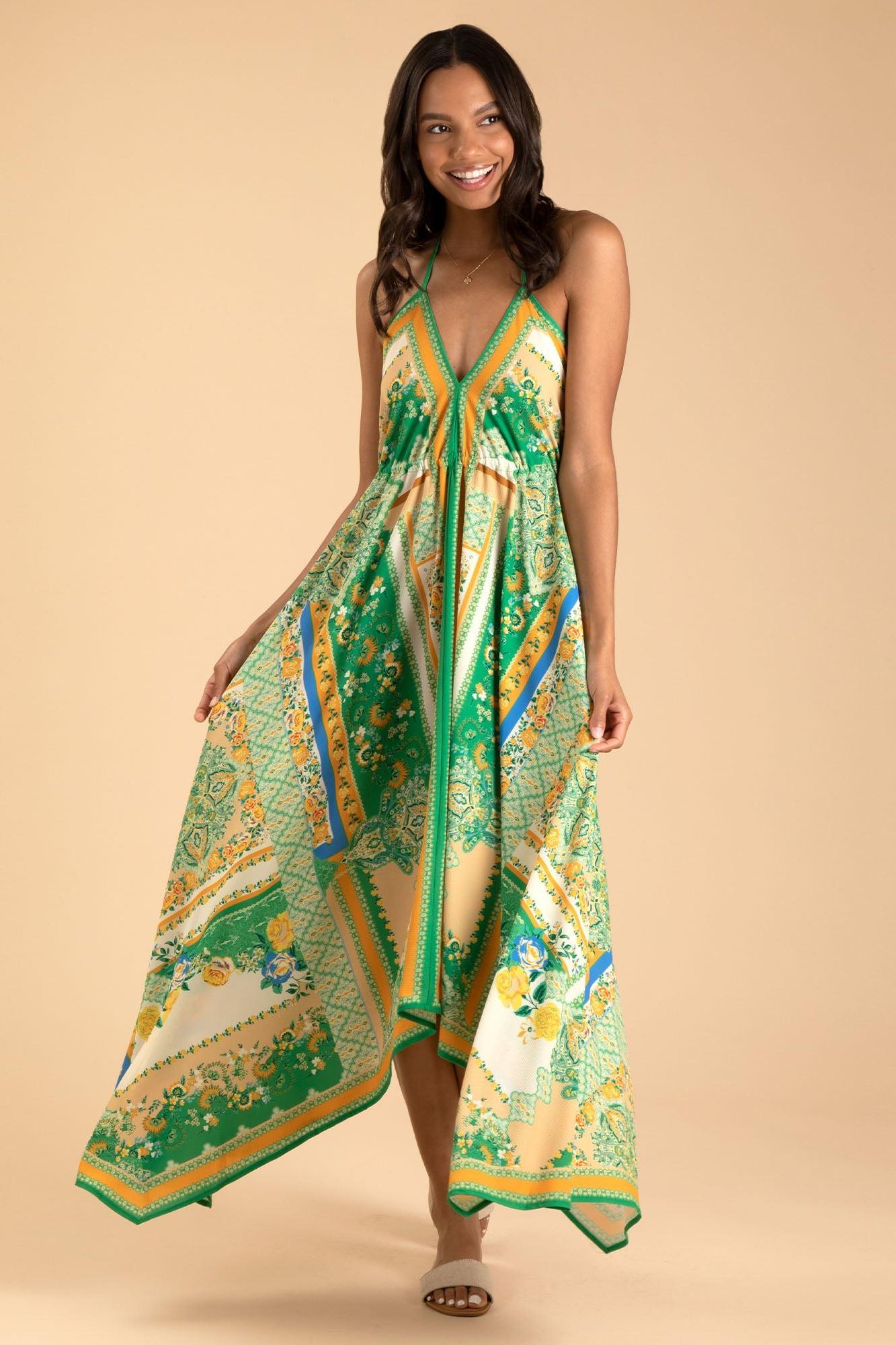 Floral Halter Neck Backless Midi Dress