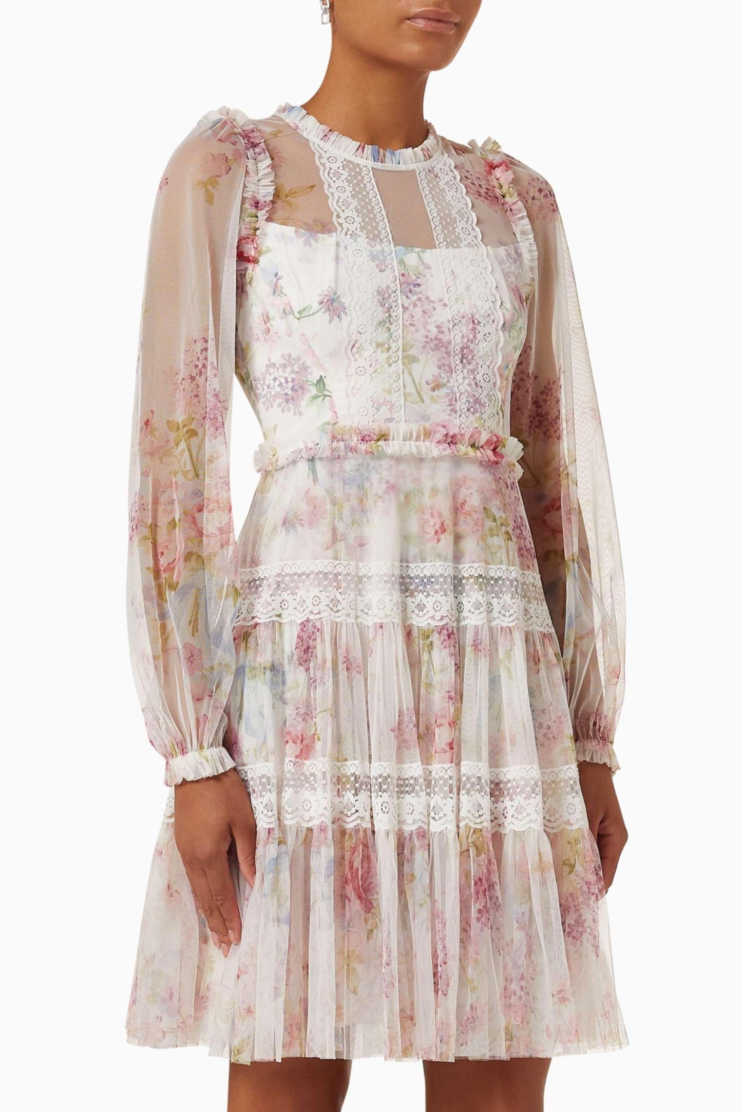 Floral Lace Splicing Mini Dress
