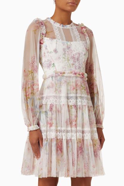 Floral Lace Splicing Mini Dress