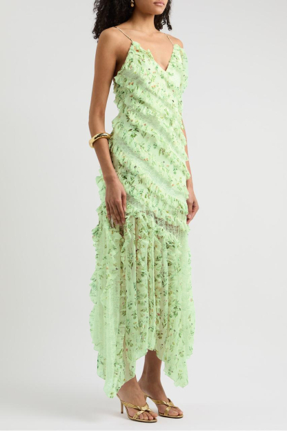 Floral Lace Frill Midi Dress