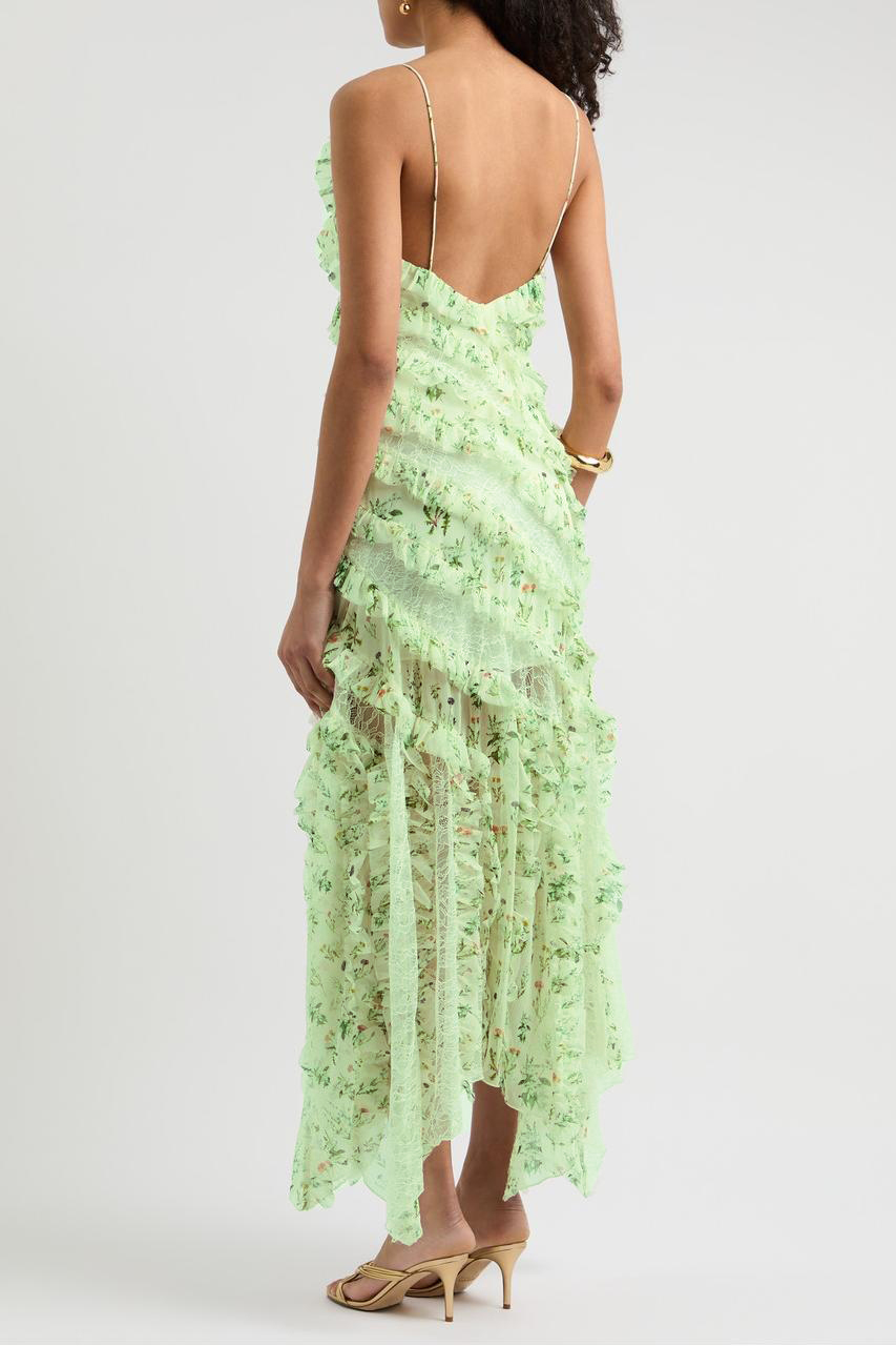 Floral Lace Frill Midi Dress