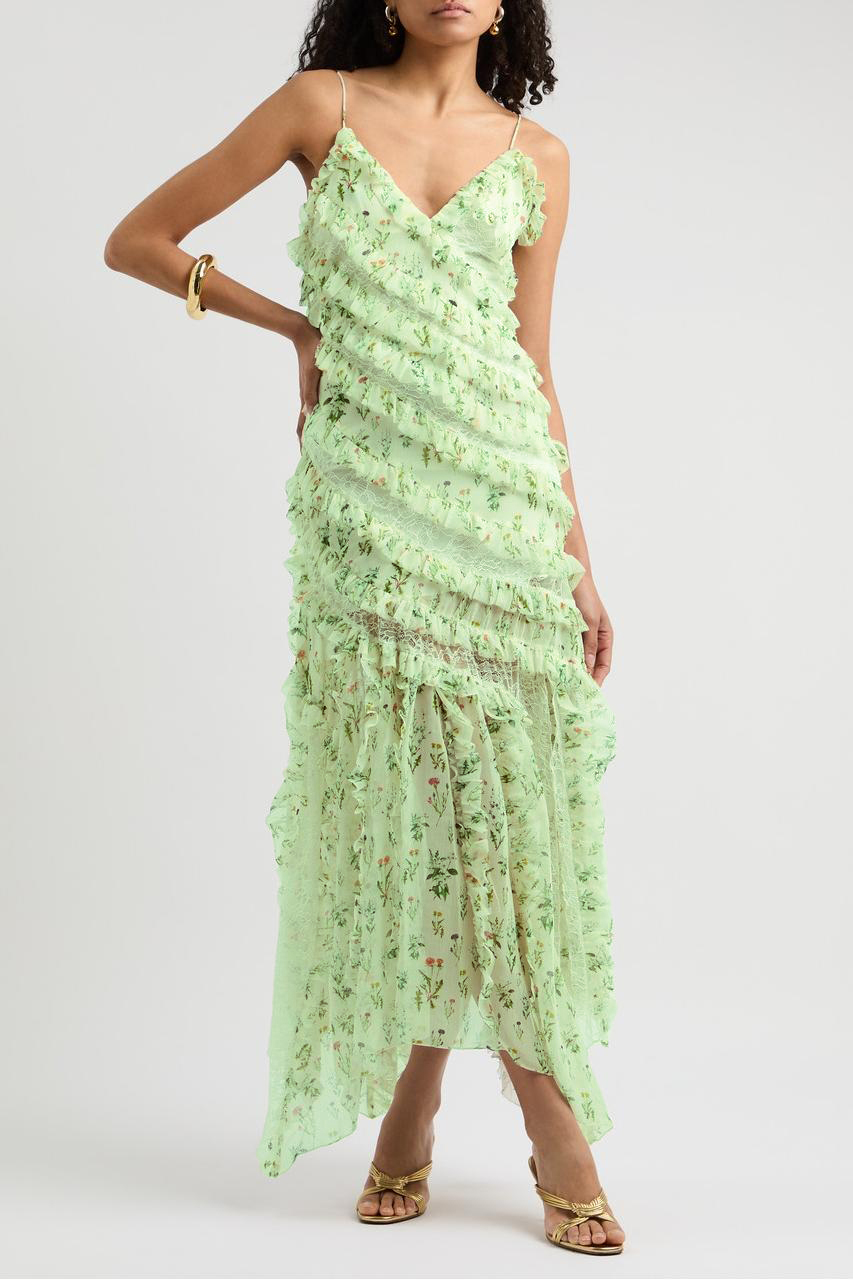 Floral Lace Frill Midi Dress