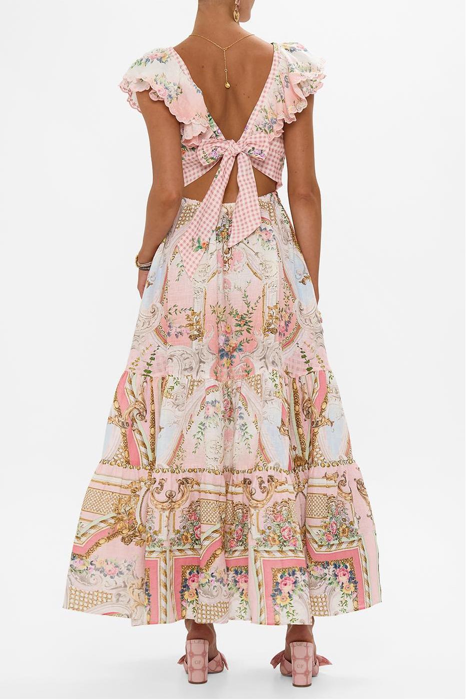 Palace Print Ruffle V-Neck Midi Dress