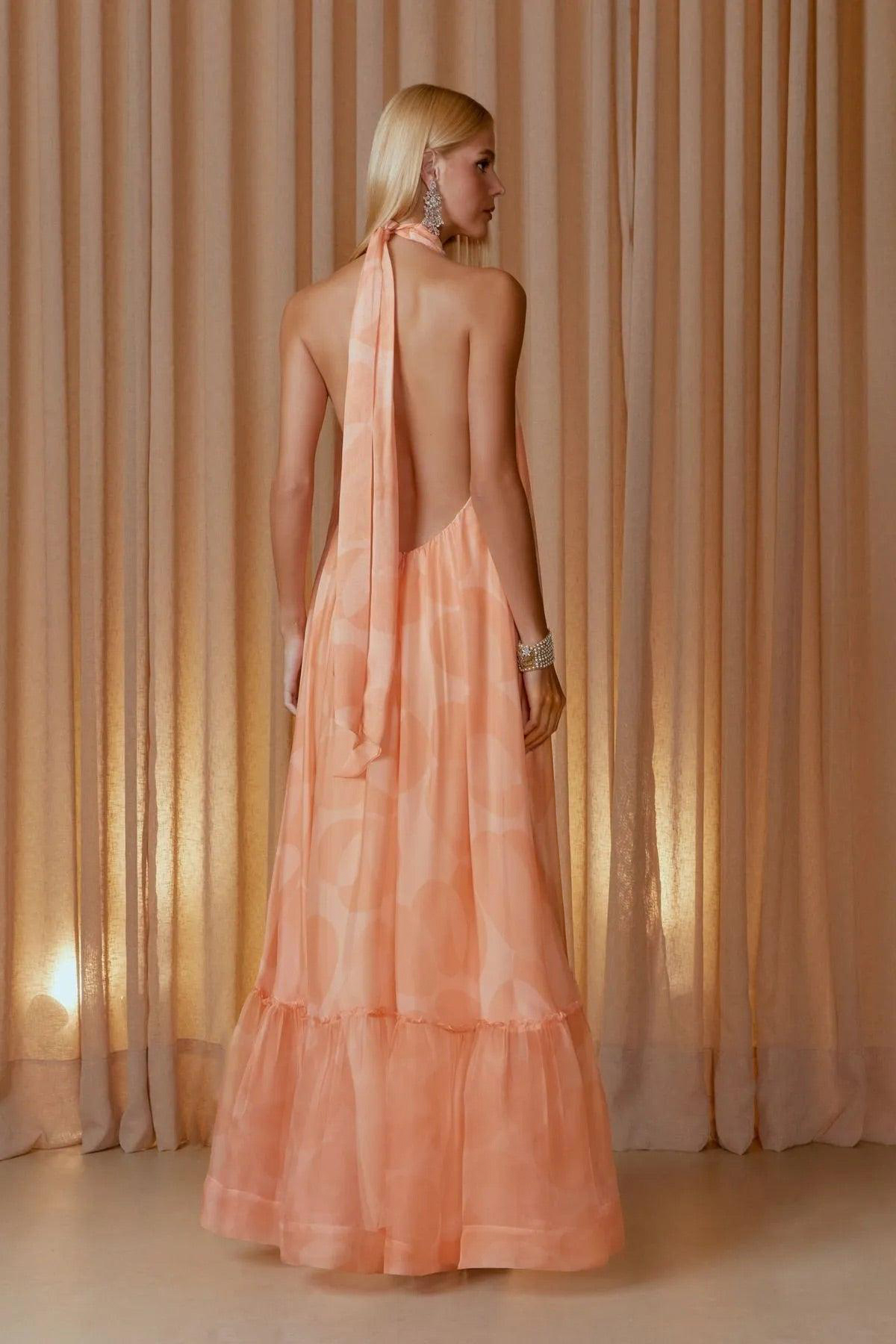 Chiffon Halter Neck Ruffle Maxi Dress