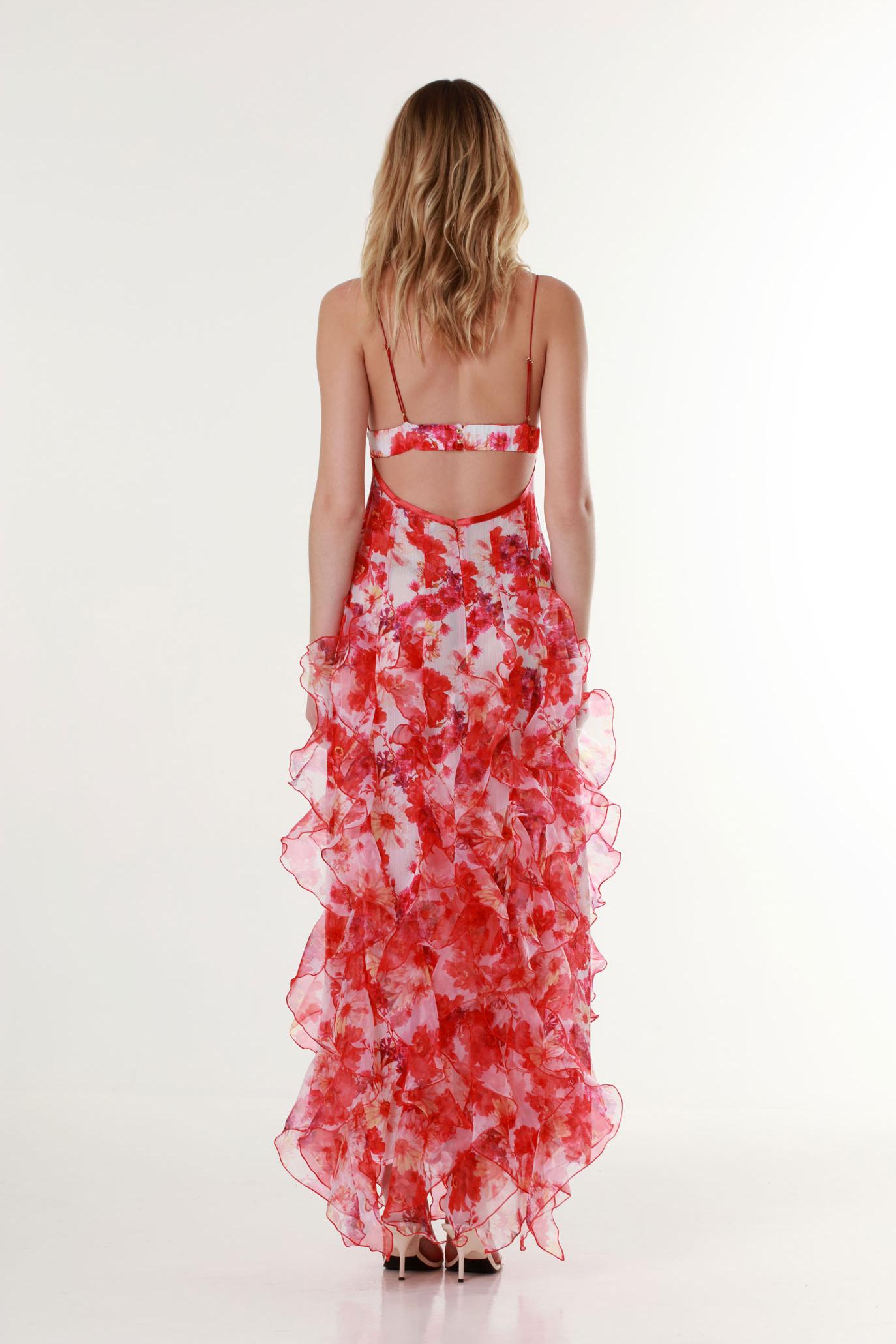 Chiffon Floral Frill Midi Dress
