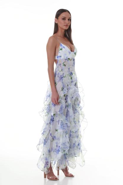 Chiffon Floral Frill Midi Dress