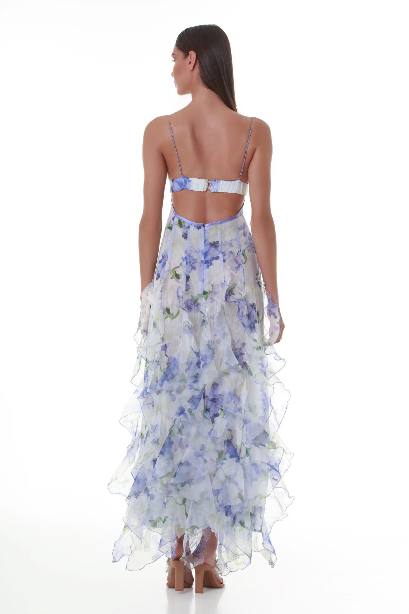 Chiffon Floral Frill Midi Dress