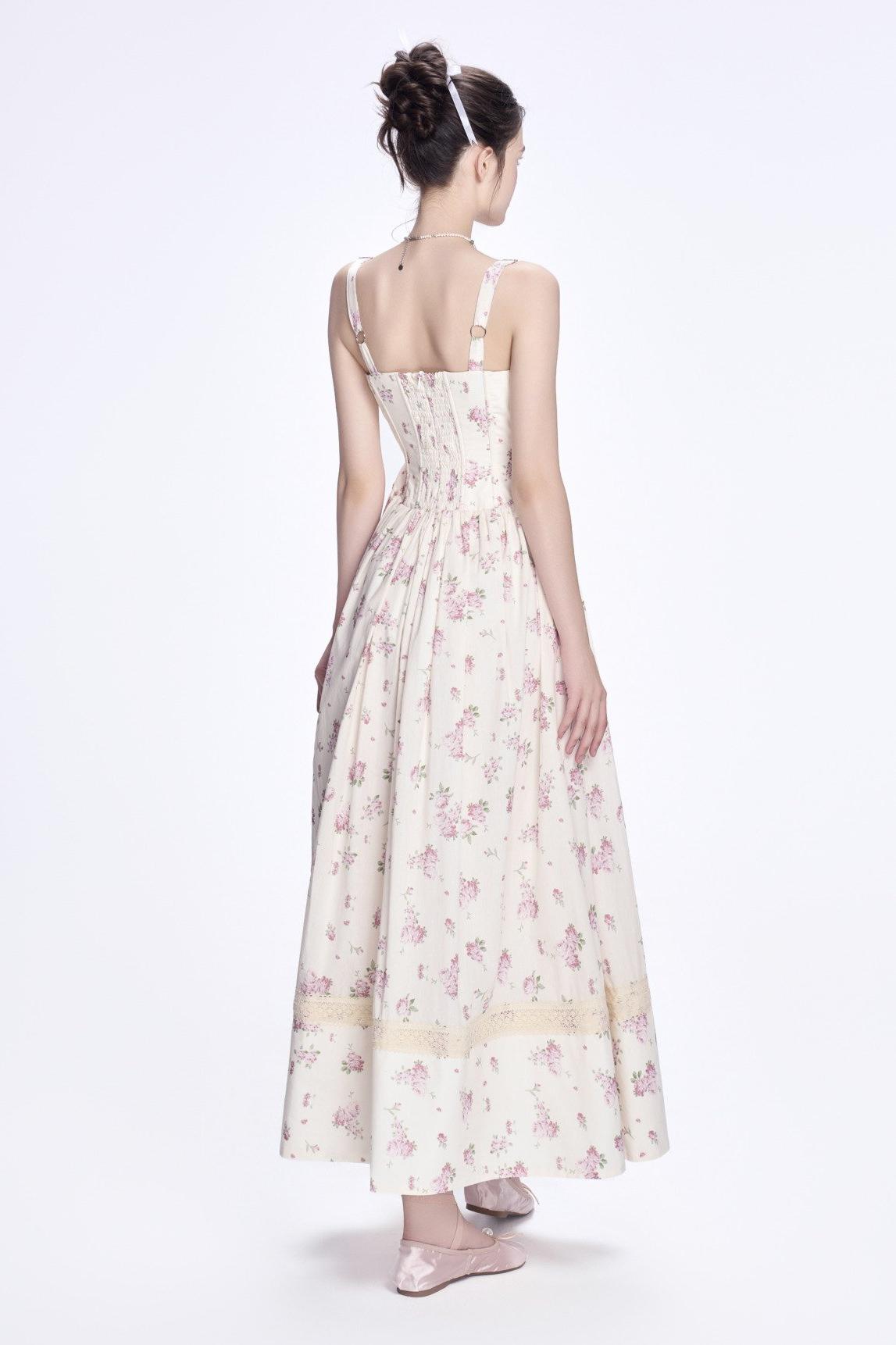 Floral Lace Sweetheart Neck Midi Dress