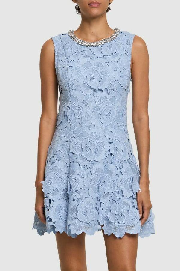 Lace Rhinestone Sleeveless Mini Dress