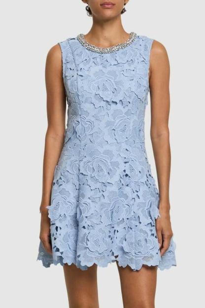 Lace Rhinestone Sleeveless Mini Dress