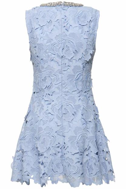 Lace Rhinestone Sleeveless Mini Dress