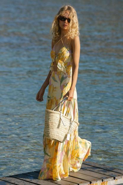 Floral Frill Gathering Maxi Dress