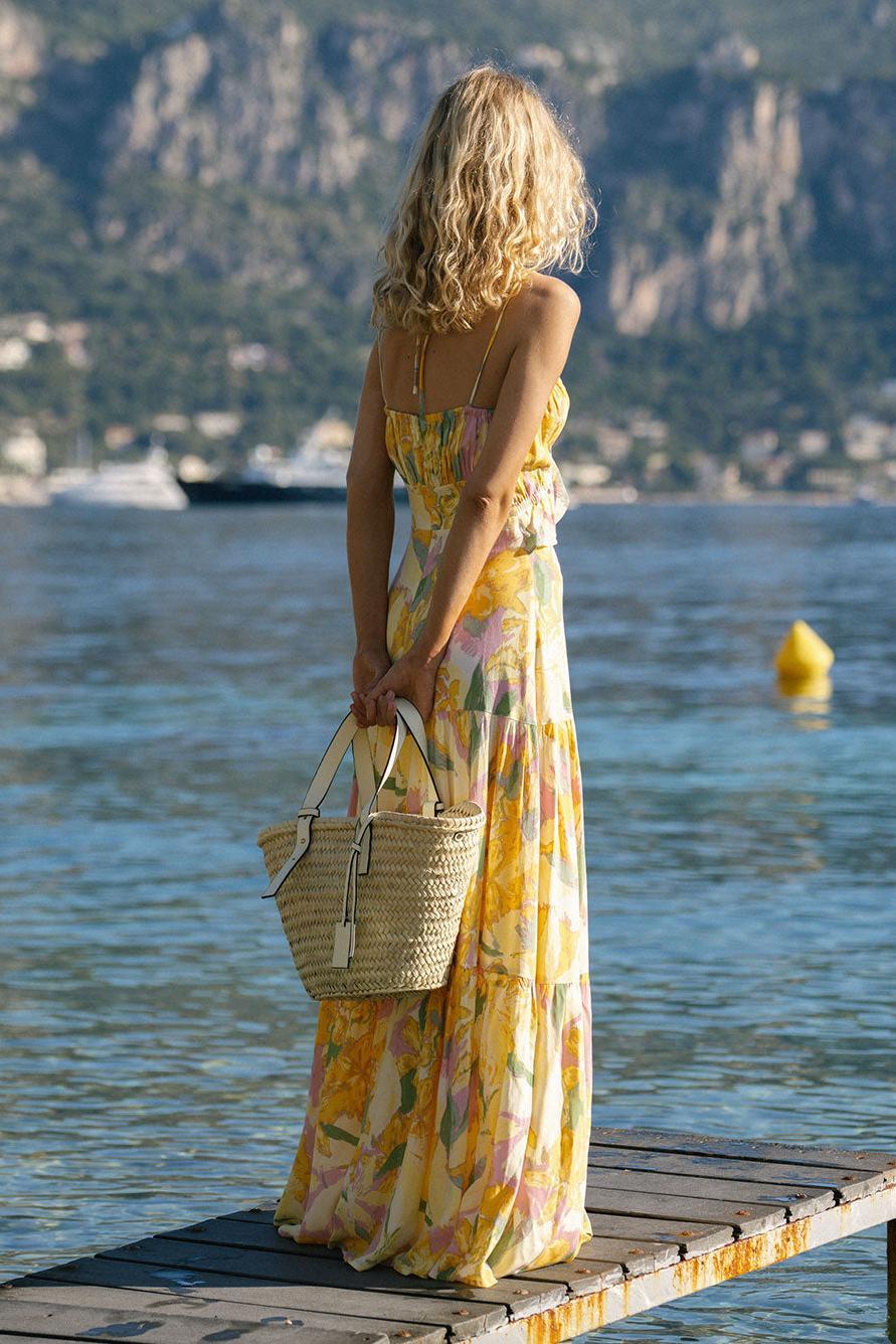 Floral Frill Gathering Maxi Dress