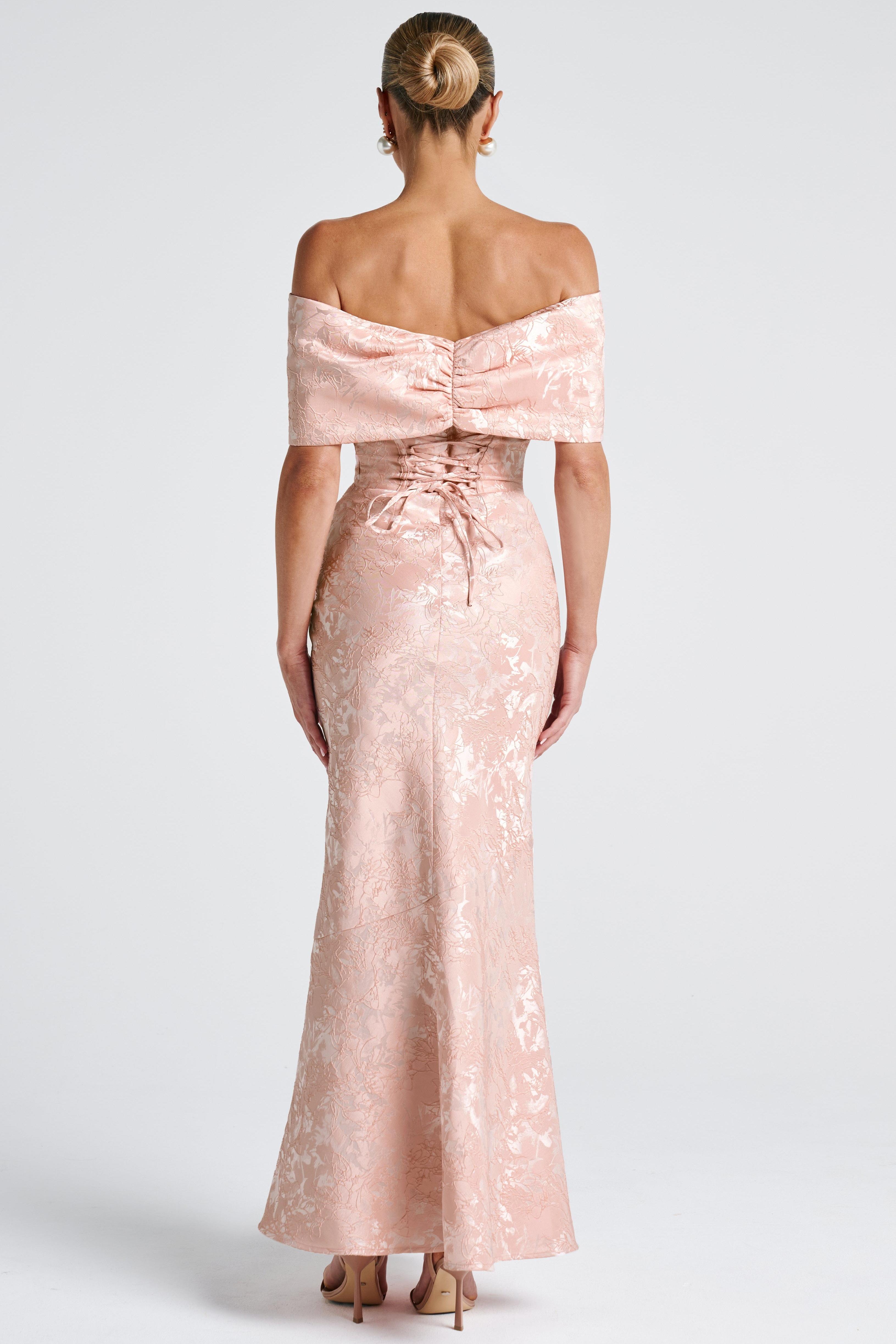 Bow Jacquard Off Shoulder Maxi Dress