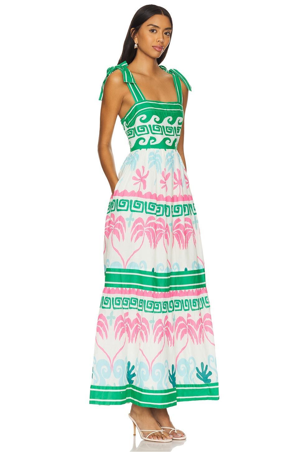 Botanical Print Smocking Slip Midi Dress