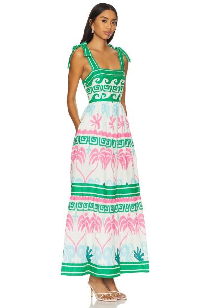 Botanical Print Smocking Slip Midi Dress