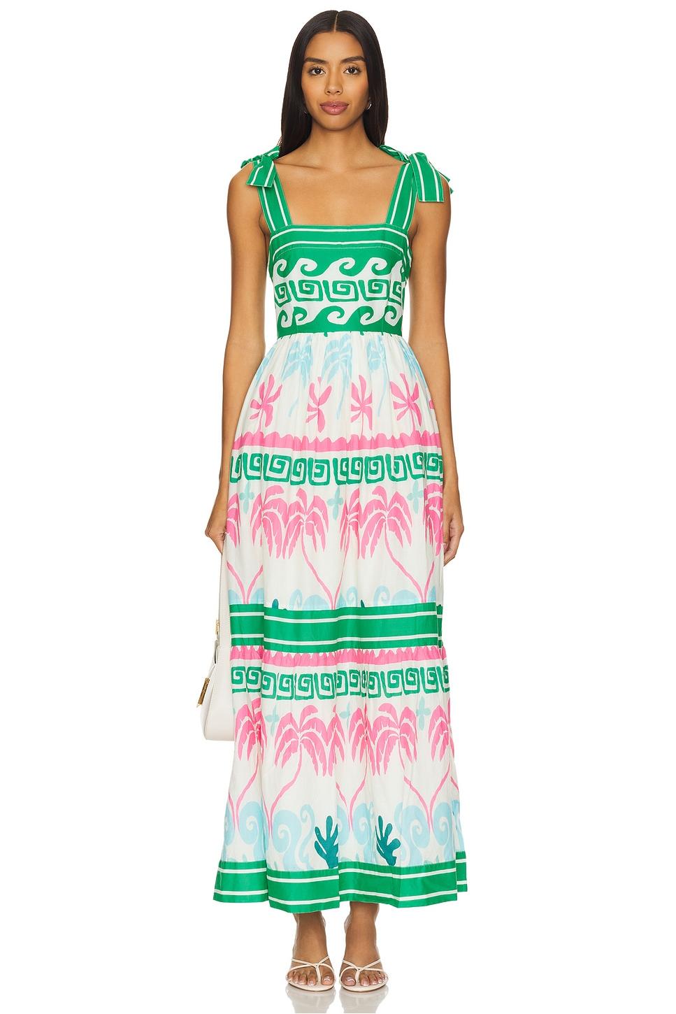 Botanical Print Smocking Slip Midi Dress