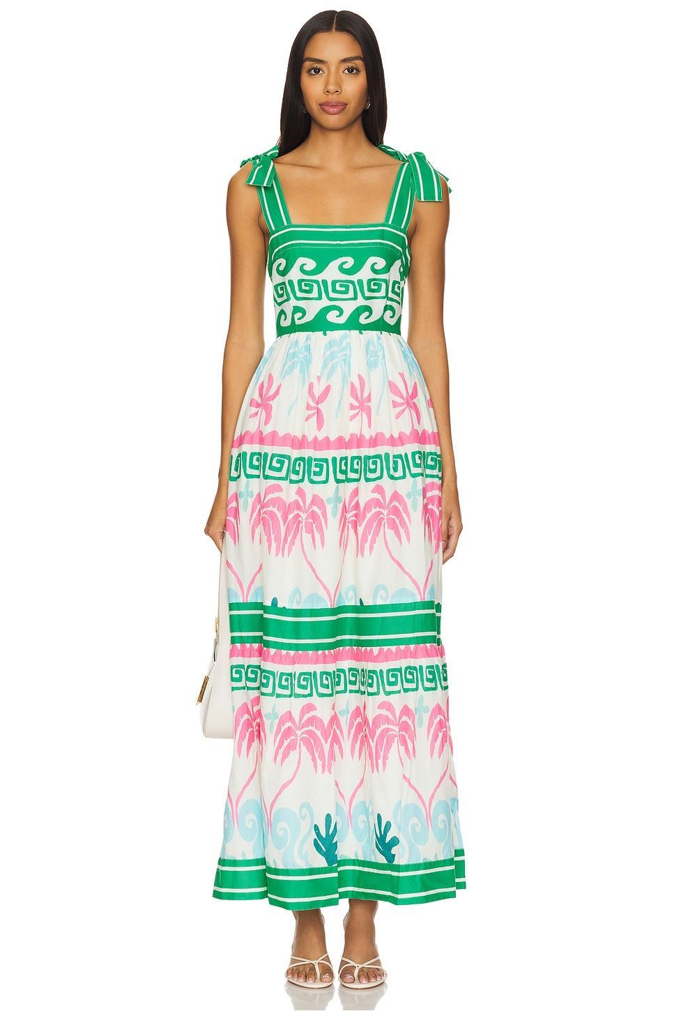 Botanical Print Smocking Slip Midi Dress