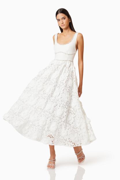 Lace Rhinestone Sleeveless Midi Dress