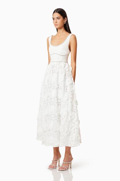 Lace Rhinestone Sleeveless Midi Dress