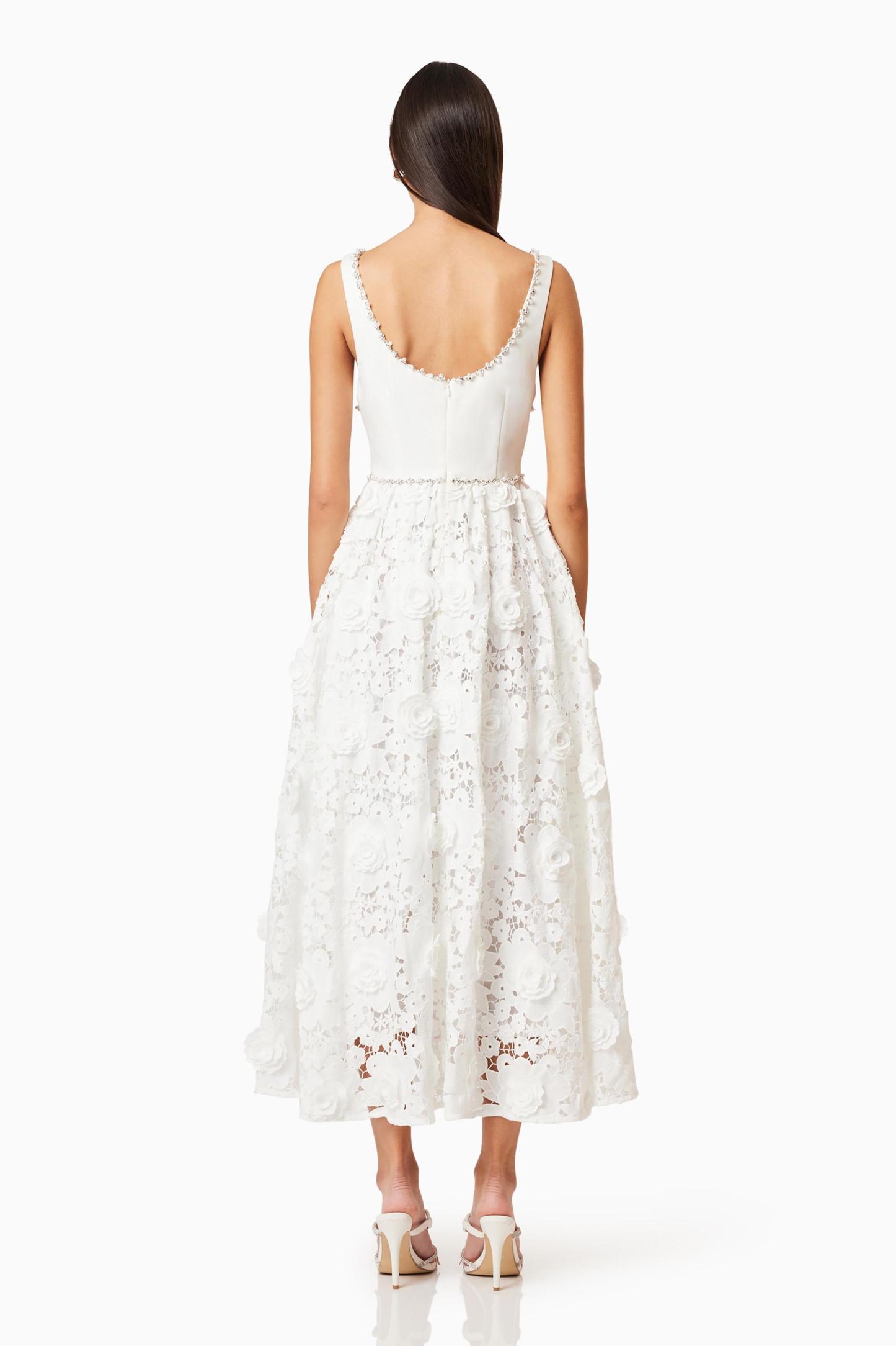 Lace Rhinestone Sleeveless Midi Dress