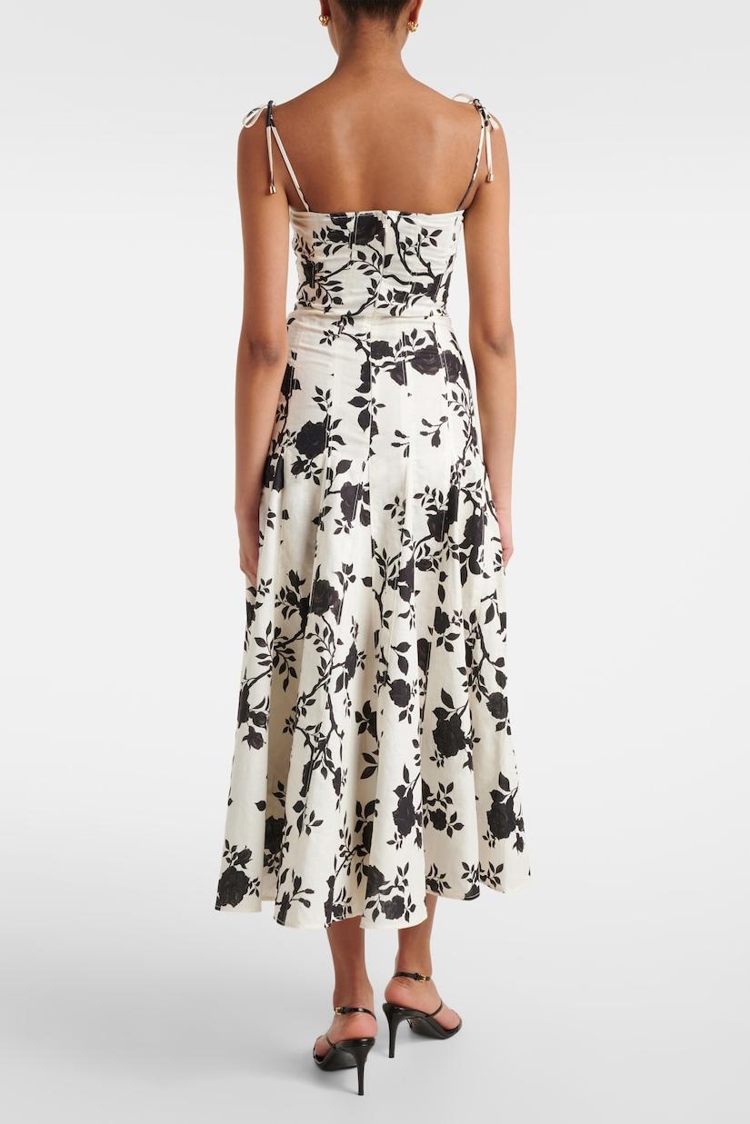Floral Linen Splicing Slip Midi Dress