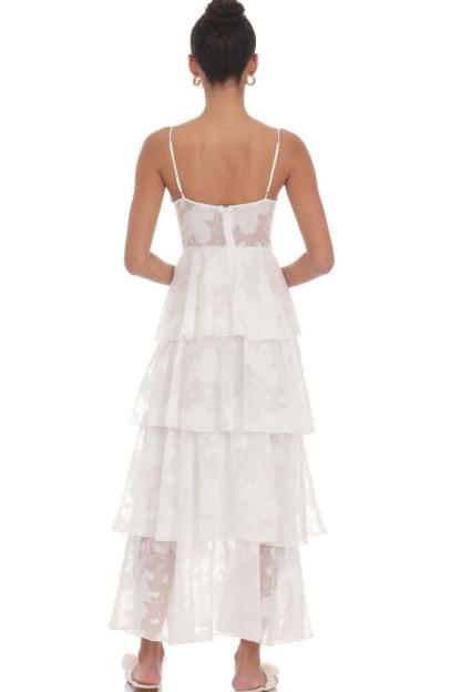 Burn-Out Ruffle Sweetheart Neck Slip Midi Dress