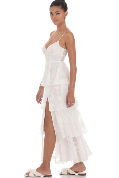 Burn-Out Ruffle Sweetheart Neck Slip Midi Dress