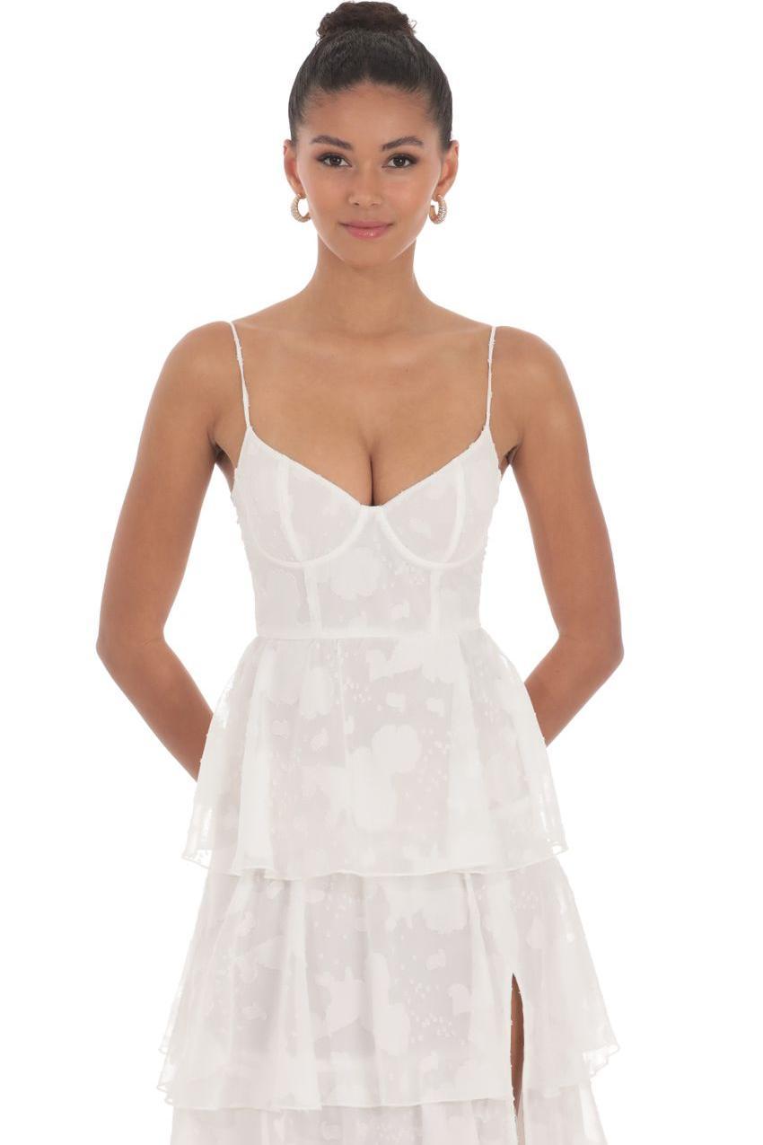 Burn-Out Ruffle Sweetheart Neck Slip Midi Dress