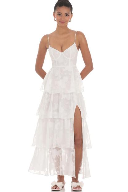 Burn-Out Ruffle Sweetheart Neck Slip Midi Dress